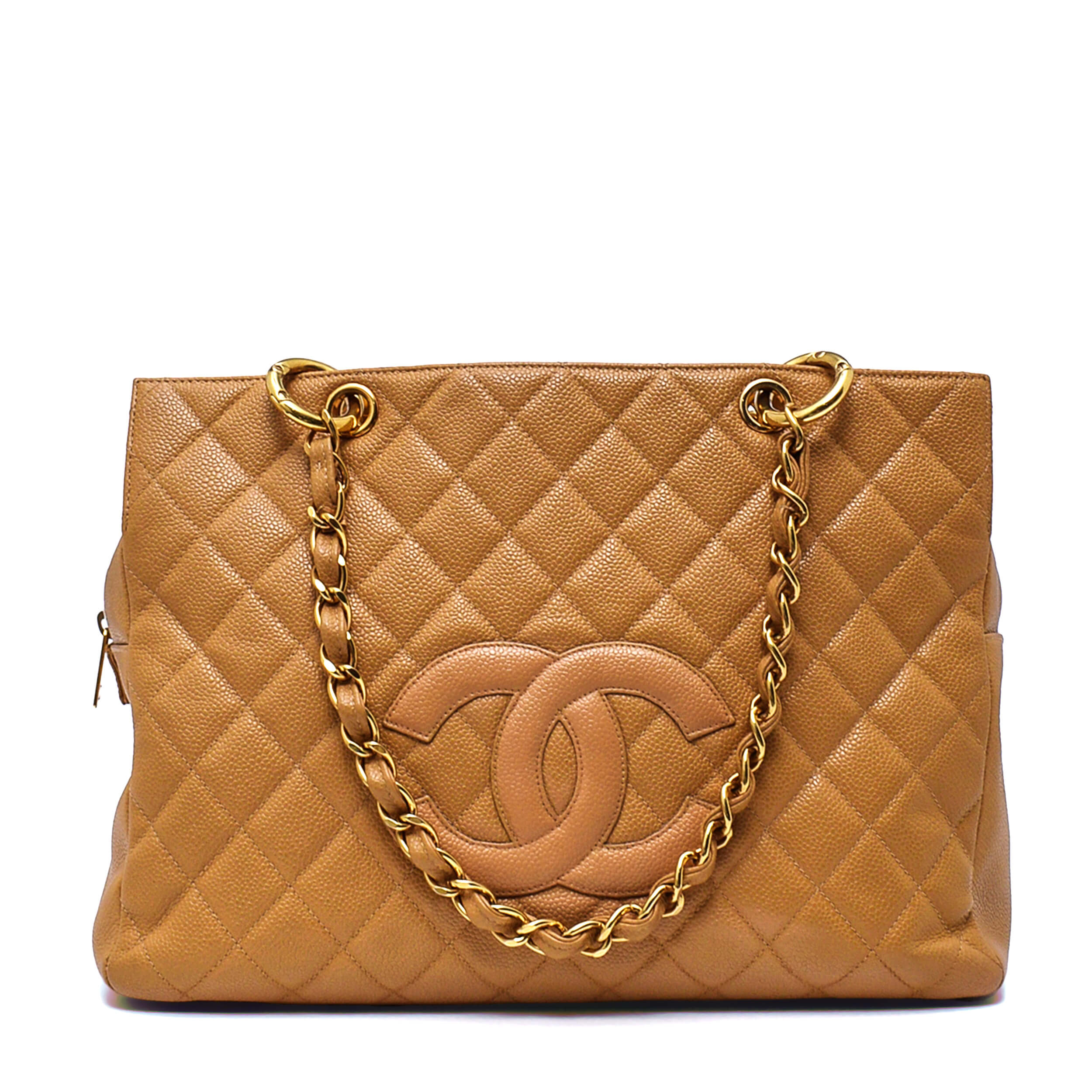 Chanel - Beige Quilted Caviar Leather GST Medium Tote Bag